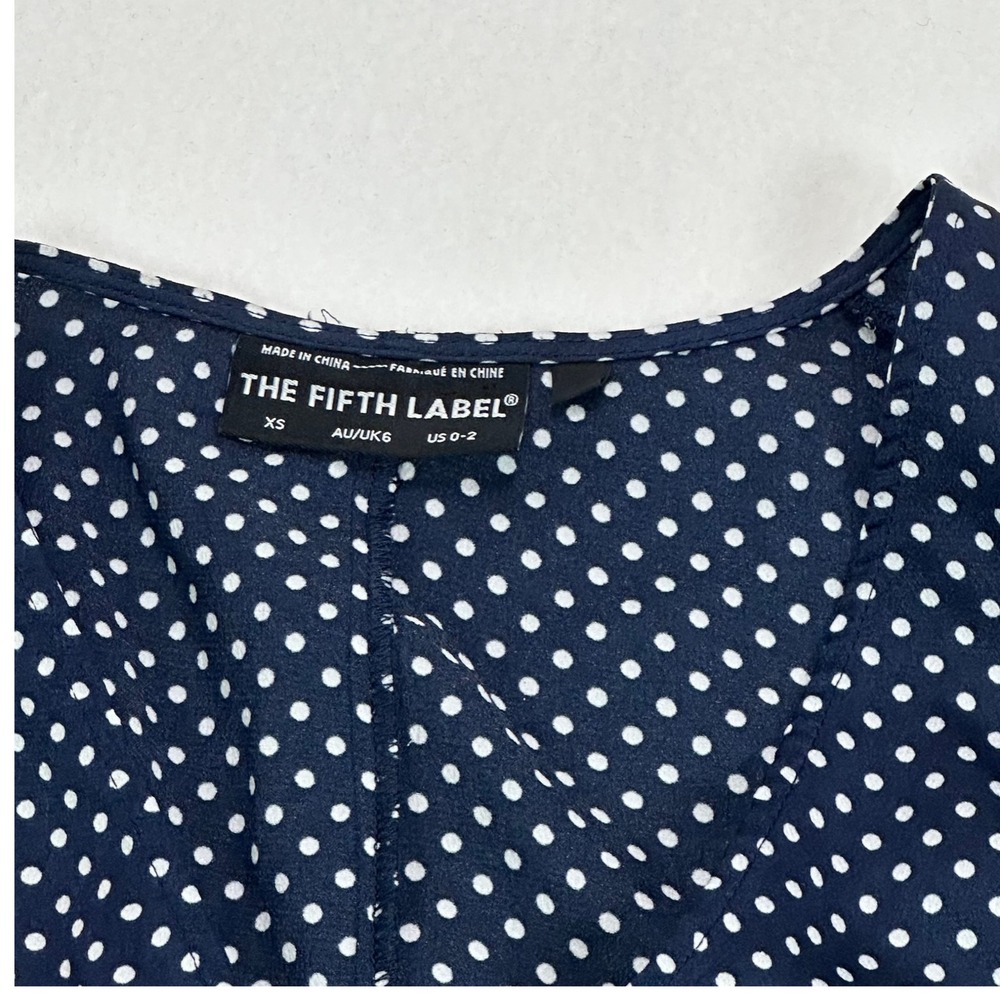 The Fifth‎ Label Navy Blue Polka Dot Long Sleeve Cropped Wrap Top Women's XS - Picture 3 of 5